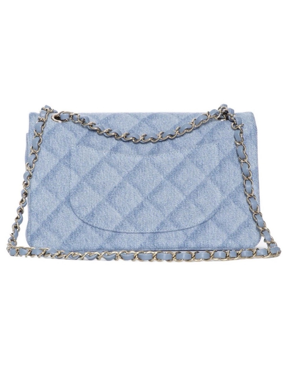 CHANEL Light Blue Quilted Denim Shoulder Bag with Chain Strap - Picture 2 of 4